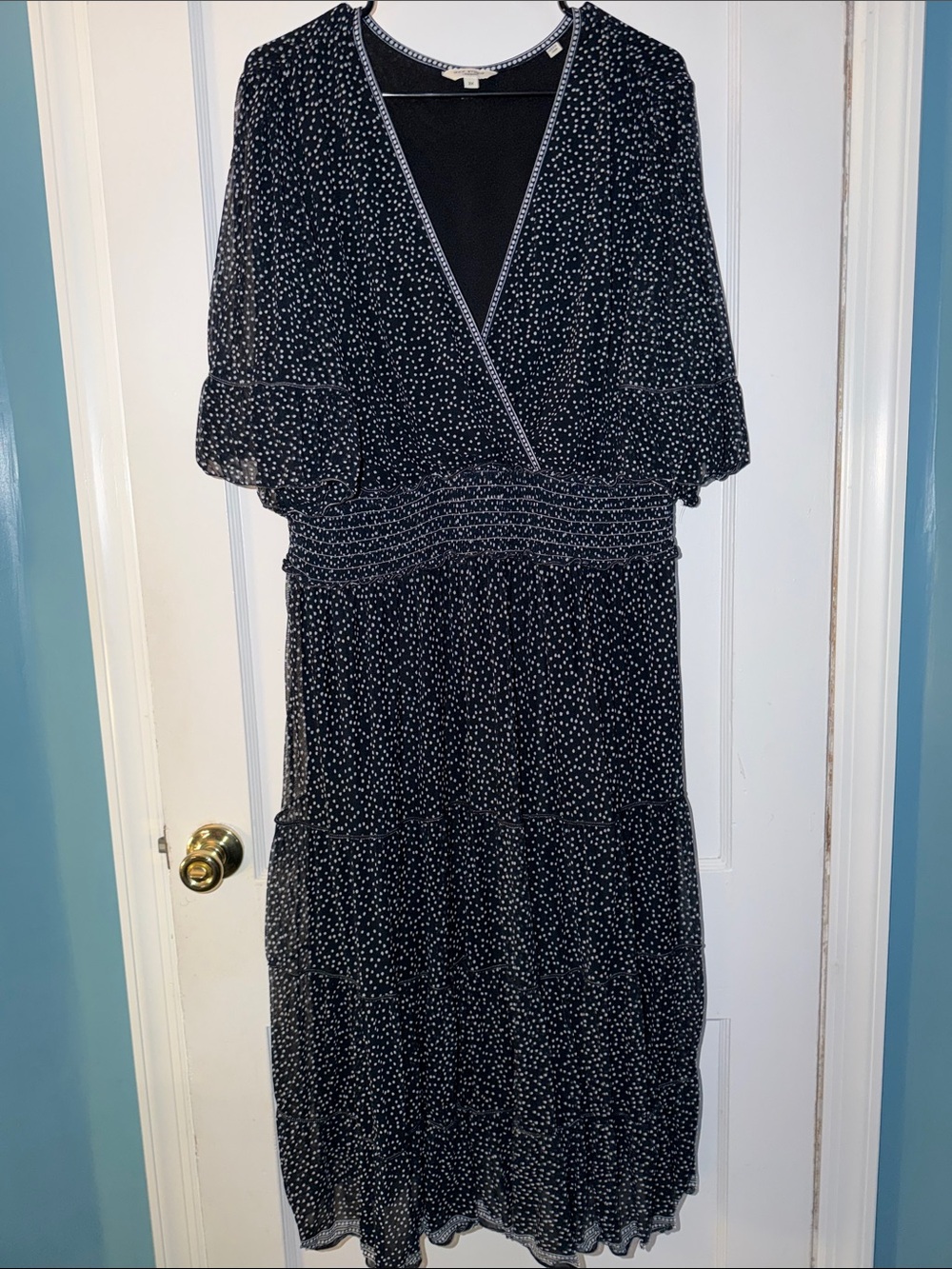 Max Studio Black and White Polka Dot Wrap Midi Dress